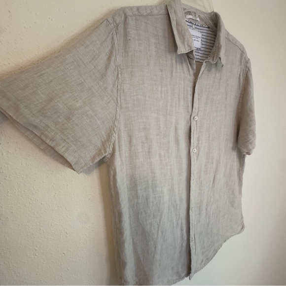 Denim & Flower Ricky Singh Shirt Men L Beige Short Sleeve Button Up Linen Resort - Picture 2 of 11